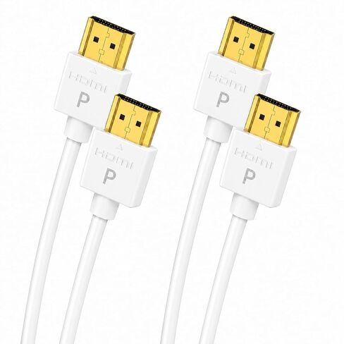 حزمة من قطعتين من كابل HDMI طويل نحيف أبيض سلك HDMI مرن رفيع بطول 20 قدمًا مع إيثرنت 1080 بكسل، HDCP، حماية EMI | Connet TV، Soundbar، الكمبيوتر الشخصي، الشاشة، جهاز العرض، Apple TV، Fire TV in Kuwait