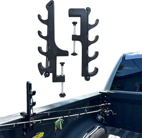 Fishing Rod Holder for Truck Bed Holds 4 Fishing Rods, Clamp-On No Drill Truck Bed Fishing Pole Rack Mount with Secure Bungee Cords, Easy Kayak/Pickup Fly Rod Holder, for 2.48" Thick Rails, 2-Pack in Saudi Arabia