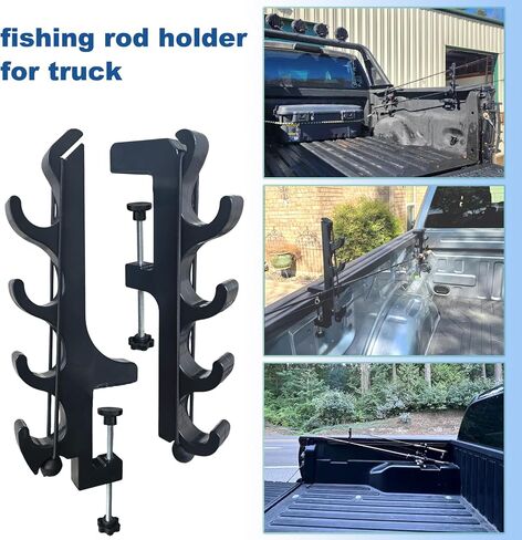 Fishing Rod Holder for Truck Bed Holds 4 Fishing Rods, Clamp-On No Drill Truck Bed Fishing Pole Rack Mount with Secure Bungee Cords, Easy Kayak/Pickup Fly Rod Holder, for 2.48" Thick Rails, 2-Pack in Saudi Arabia