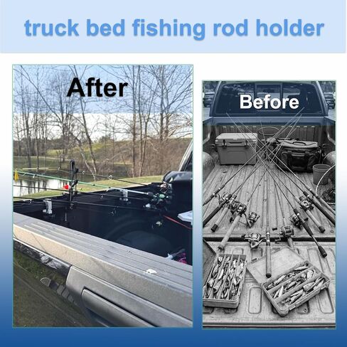 Fishing Rod Holder for Truck Bed Holds 4 Fishing Rods, Clamp-On No Drill Truck Bed Fishing Pole Rack Mount with Secure Bungee Cords, Easy Kayak/Pickup Fly Rod Holder, for 2.48" Thick Rails, 2-Pack in Saudi Arabia