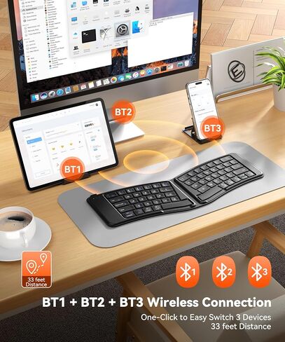 Ergonomic Wireless Foldable Keyboard for iPad, iPhone, Tablet, Laptop in Kuwait