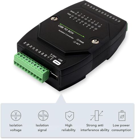 محول USB إلى RS485، محول منفذ تسلسلي RS485 من النوع C إلى 8 قنوات معزول، 1200 بت في الثانية إلى 921600 بت في الثانية مع كتلة طرفية للأتمتة الصناعية والأجهزة المتعددة in Kuwait