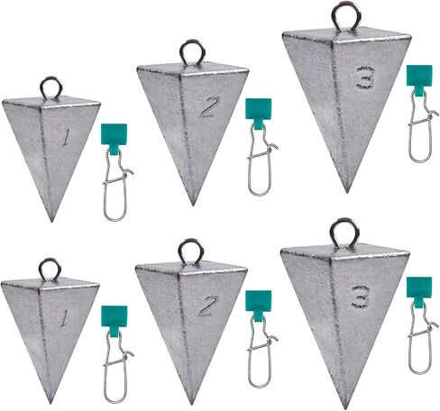 SIWIRIOM Pyramid Sinkers for Surf & Saltwater 6 Pack Fishing Weights Lead Sinkers with Slider Universal Connectors, Fishing Weights Assortment Kits Fishing Gear Tackle 1oz 2oz 3oz in Saudi Arabia