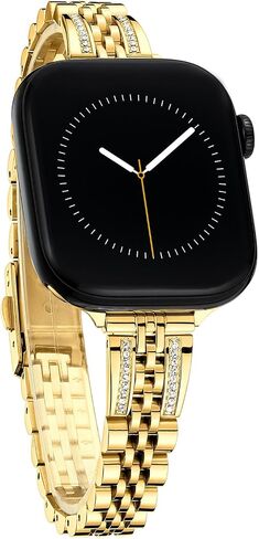 Slim Watch Band for Apple Watch Series 11, 10, 9, 8, 7, 6, 5, 4, 3, 2, 1, SE 3/2/1 Women, Bling Stainless Steel Metal Band for Apple Watch 40mm 41mm 42mm 38mm 44mm 45mm 46mm for iWatch in Saudi Arabia