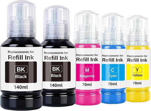 استبدال زجاجات إعادة تعبئة الحبر Epson 502 (5 زجاجات، 2BK، CMY) in Kuwait