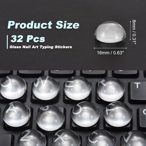 32Pcs Glass Nail Art Typing Stickers - Protective Adhesive Clear Glass Long Nail Keyboard Cover 3D Raised Keyboard Cover Skin, Clear in Saudi Arabia