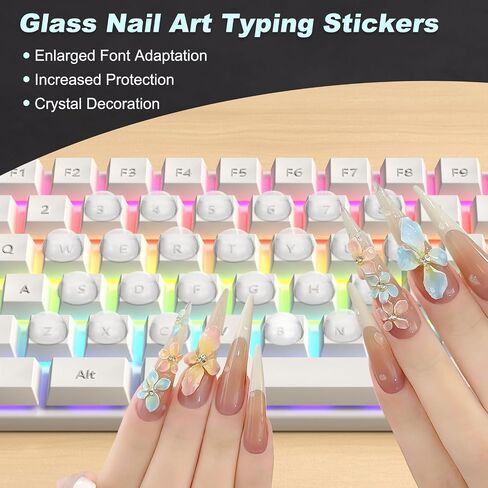 32Pcs Glass Nail Art Typing Stickers - Protective Adhesive Clear Glass Long Nail Keyboard Cover 3D Raised Keyboard Cover Skin, Clear in Saudi Arabia