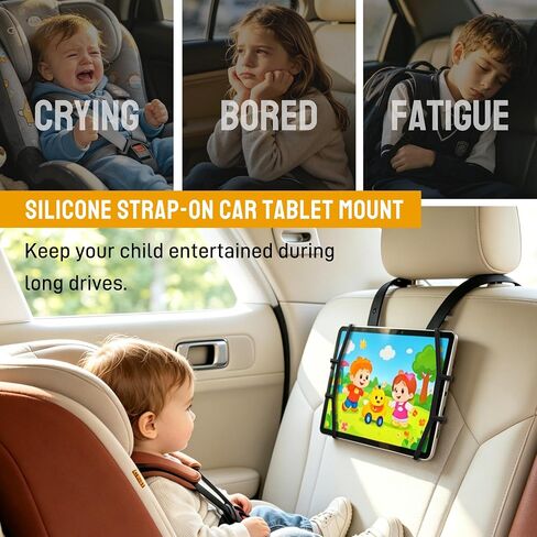ELETIUO Silicone Car Tablet Holder,13.4" Adjustable Headrest Strap Mount Fits All 7.5-12.9" Tablets,Anti-Slip&Non-Glare Design,Back Seat Car Headrest Mount for iPad/Kindle, Washable Portable in Saudi Arabia
