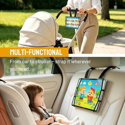 ELETIUO Silicone Car Tablet Holder,13.4" Adjustable Headrest Strap Mount Fits All 7.5-12.9" Tablets,Anti-Slip&Non-Glare Design,Back Seat Car Headrest Mount for iPad/Kindle, Washable Portable in Saudi Arabia