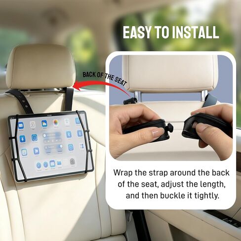 ELETIUO Silicone Car Tablet Holder,13.4" Adjustable Headrest Strap Mount Fits All 7.5-12.9" Tablets,Anti-Slip&Non-Glare Design,Back Seat Car Headrest Mount for iPad/Kindle, Washable Portable in Saudi Arabia