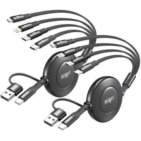 Dual USB-C Multi Charging Cable,6 in 1 Retractable Charger Cable[2Pack 4Ft] in Kuwait