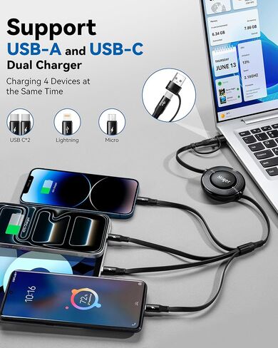 Dual USB-C Multi Charging Cable,6 in 1 Retractable Charger Cable[2Pack 4Ft] in Kuwait