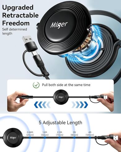 Dual USB-C Multi Charging Cable,6 in 1 Retractable Charger Cable[2Pack 4Ft] in Kuwait