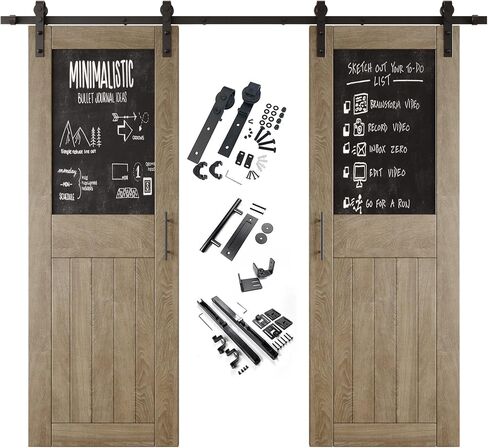 Classic Gray 48x84 in. Sliding Barn Door, Set of 2 Doors,Half Chalkboard Design, Assembly Required, Finished Double Door with 18 ft Double Door Hardware Kit, Non-Bypass, Interior Use in Kuwait