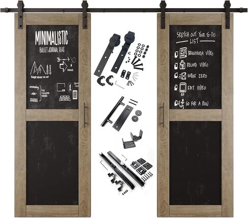 Classic Gray 48 in. x 80 in. Double Sliding Barn Door, 2 Finished Chalkboard Barn Doors with 18ft Non-Bypass Installation Hardware Kit, Solid Wood Frame, Unassembled, Interior Use Only in Kuwait