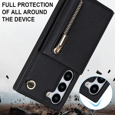 Crossbody Wallet Case for Samsung Galaxy S23 with Card Holder, Removable Shoulder Lanyard Strap Purse Cover for Samsung Galaxy S23 Zipper Phone Case Black in Saudi Arabia