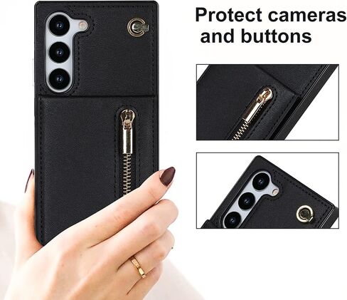 Crossbody Wallet Case for Samsung Galaxy S23 with Card Holder, Removable Shoulder Lanyard Strap Purse Cover for Samsung Galaxy S23 Zipper Phone Case Black in Saudi Arabia
