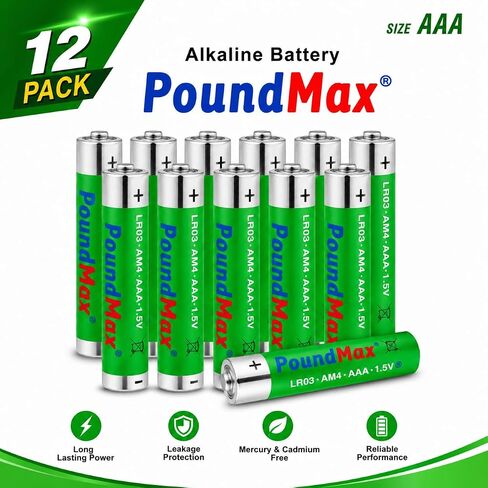 PoundMax AAA Long Lasting Alkaline Batteries, 12 Pack, 1.5 Volt, High-Performance Alkaline Batteries, Long Lasting Power for Household Devices, Office Electronics, Toys, Flashlights & More in Saudi Arabia