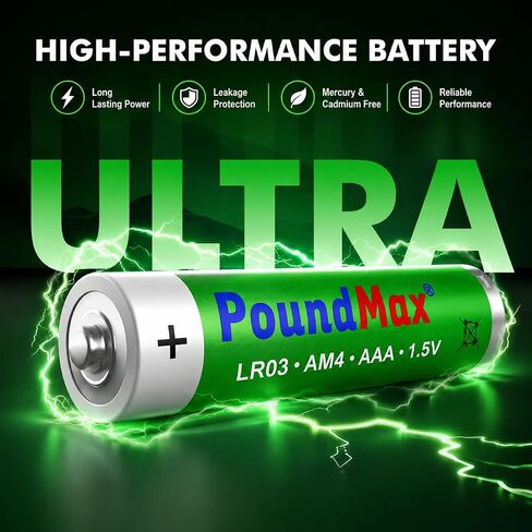 PoundMax AAA Long Lasting Alkaline Batteries, 12 Pack, 1.5 Volt, High-Performance Alkaline Batteries, Long Lasting Power for Household Devices, Office Electronics, Toys, Flashlights & More in Saudi Arabia