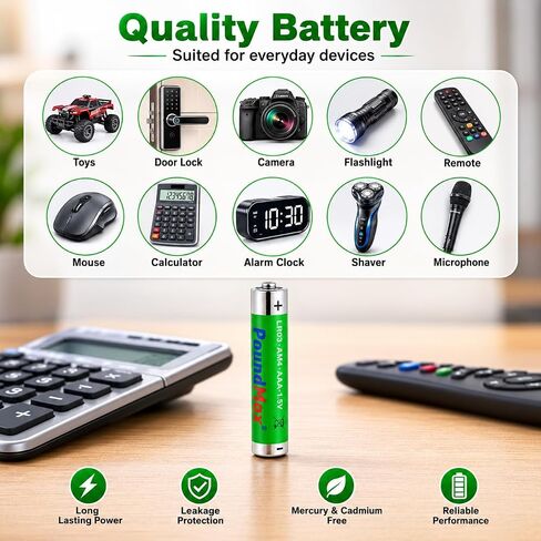 PoundMax AAA Long Lasting Alkaline Batteries, 12 Pack, 1.5 Volt, High-Performance Alkaline Batteries, Long Lasting Power for Household Devices, Office Electronics, Toys, Flashlights & More in Saudi Arabia