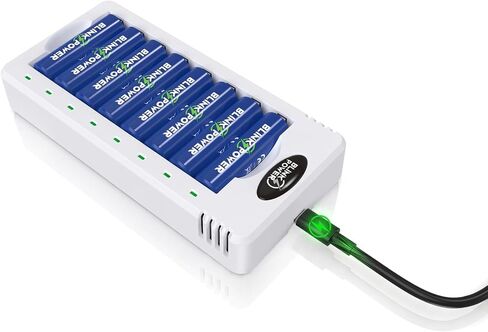 Blinkspower Rechargeable AA Batteries with Charger, 8 Pack 3000mAh High Capacity Low Self Discharge Ni-MH AA Batteries with Smart 8-Bay Battery Charger in Kuwait