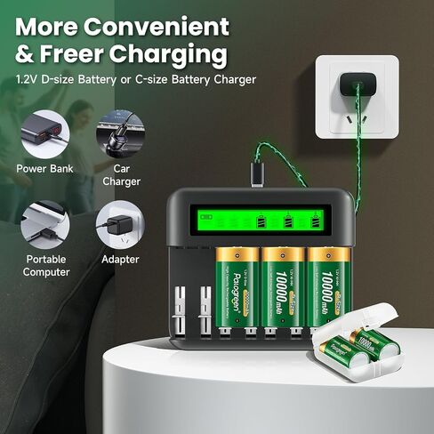 6-Pack Rechargeable D Batteries with Charger, Universal Battery Charger for AA/AAA/C/D 1.2V NI-MH NI-CD Rechargeable Battery (3 Battery Boxes) in Saudi Arabia