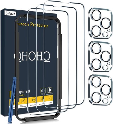 QHOHQ لهاتف iPhone 18 Pro Max، واقي شاشة، زجاج مقوى 9H+، 3+3 عبوات in Kuwait