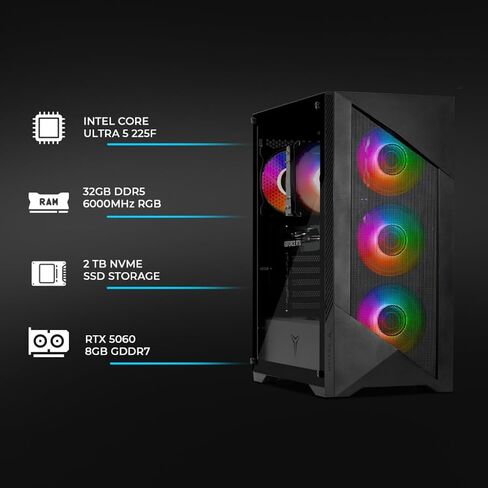 YEYIAN Edge Gaming Desktop – Intel Core Ultra 5 225F, GeForce RTX 5060, 32GB DDR5 6000MHz, 2TB SSD – AI‑Ready High‑Airflow Tower with Performance Air Cooling – SKU YPI‑ED225FC‑560P2U in Saudi Arabia