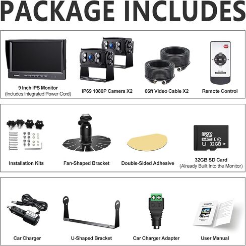 Wired Backup Camera System, 9" 1080P IPS Monitor & 2 Rear View Camera in Saudi Arabia