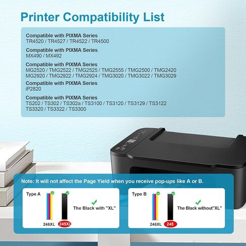 245XL Ink Cartridge Replacement for Canon 245XL 246XL Combo Pack High Capacity for Canon Ink 245 and 246, Work with Pixma MX490 MX492 MG2522 TR4520 MG3022 MG2520 TS3100 TS3122 TS3300 (Black,Color) in Saudi Arabia
