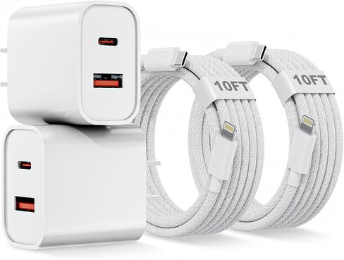 10FT iPhone Lightning Cable[Apple MFi Certified]2Pack 20W Apple Lightning Charger Dual Port USBA+C Charge Block with 10FT iPhone Fast Charging Woven Cable Cord for iPhone14/13/12/11/XS/XR/X/8/7/SE2022 in Saudi Arabia