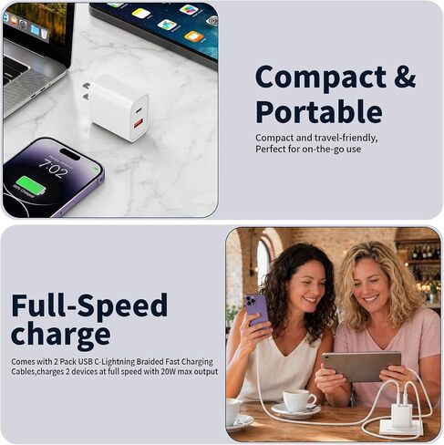 10FT iPhone Lightning Cable[Apple MFi Certified]2Pack 20W Apple Lightning Charger Dual Port USBA+C Charge Block with 10FT iPhone Fast Charging Woven Cable Cord for iPhone14/13/12/11/XS/XR/X/8/7/SE2022 in Saudi Arabia