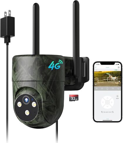 LIWAN Wired 4G LTE Cellular Security Camera, No WiFi Needed, 32GB, Green in Kuwait