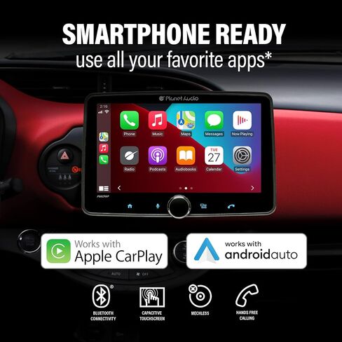 Planet Audio P80CPAP Car Stereo - Apple CarPlay, Android Auto - Single Din, 8 Inch Touchscreen, Bluetooth, No CD DVD Player, AM/FM Radio Receiver, USB in Kuwait