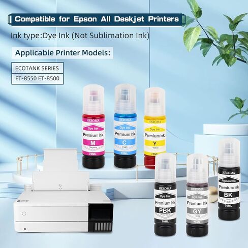 متوافق مع زجاجات إعادة تعبئة الحبر T552 552 للصور ET 8550 ET8550 Photo ET 8500 ET8500 8550 8500 الطابعات (BK PB C M Y GY) in Kuwait