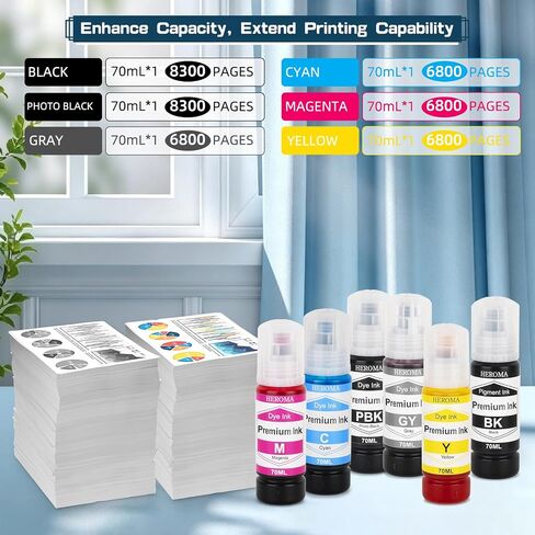متوافق مع زجاجات إعادة تعبئة الحبر T552 552 للصور ET 8550 ET8550 Photo ET 8500 ET8500 8550 8500 الطابعات (BK PB C M Y GY) in Kuwait