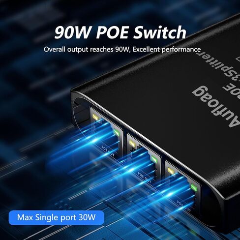 مفتاح عبور Gigabit PoE، مقسم وموسع PoE 1 في 4، IEEE 802.3af/at/bt، 90 وات، 1000 ميجابت في الثانية، لكاميرا IP، نقطة الوصول، هاتف VoIP، NVR، Din Rail والتركيب على الحائط in Kuwait
