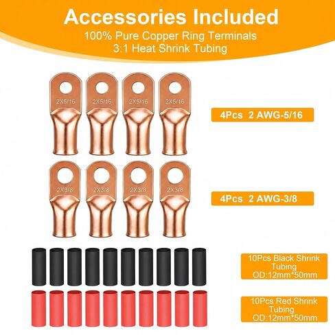 2 Gauge Wire Kit 2-Pack, 20FT Red + 20FT Black CCA Cable in Kuwait