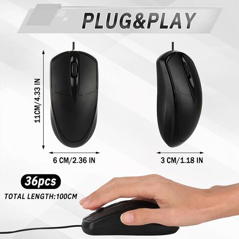 36 Pcs Black USB Wired Mouse, 1200 DPI 3‑Button Corded Mice Bulk in Saudi Arabia