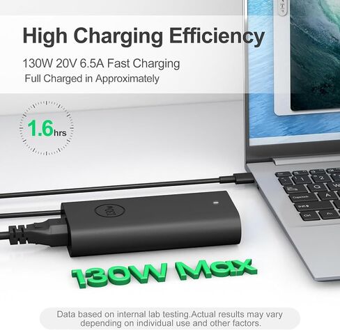 شاحن كمبيوتر محمول USB C بقدرة 130 واط لشاحن الكمبيوتر المحمول Dell من النوع C متوافق مع Dell XPS 17/9700 9710 9720 9730، XPS 15/9510 9520 9500، Precision 5560 5770، Latitude 7530 9330 محول سلك الطاقة 10FT in Kuwait