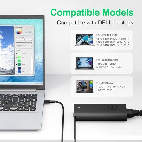 شاحن كمبيوتر محمول USB C بقدرة 130 واط لشاحن الكمبيوتر المحمول Dell من النوع C متوافق مع Dell XPS 17/9700 9710 9720 9730، XPS 15/9510 9520 9500، Precision 5560 5770، Latitude 7530 9330 محول سلك الطاقة 10FT in Kuwait