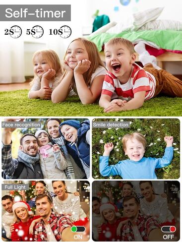 Upgrade Kids Digital Camera - 56MP FHD 1080P with 16x Zoom, Anti-Shake, 32GB TF Card, Two Batteries, Lanyard (White) in Saudi Arabia