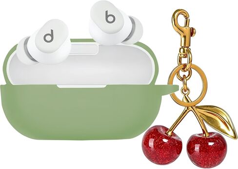 Case Cover for Beats Solo Buds 2024 with Cherry Charm Keychain Accessories in Saudi Arabia