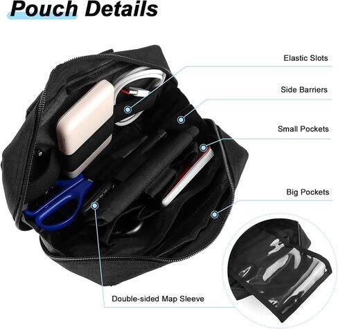 Tactical Molle Pouch, Double Zipper Utility EDC Tool Organizer Bag, 1000D Oxford Waterproof Modular Waist Pack with Map Sleeve Metal Snap Strap, for Molle System of Backpack/Vest/Belts in Saudi Arabia