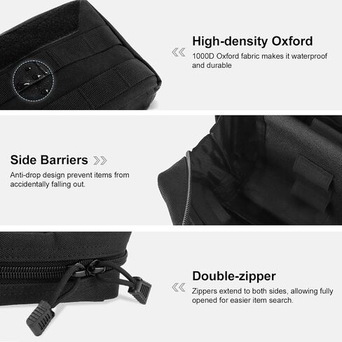 Tactical Molle Pouch, Double Zipper Utility EDC Tool Organizer Bag, 1000D Oxford Waterproof Modular Waist Pack with Map Sleeve Metal Snap Strap, for Molle System of Backpack/Vest/Belts in Saudi Arabia