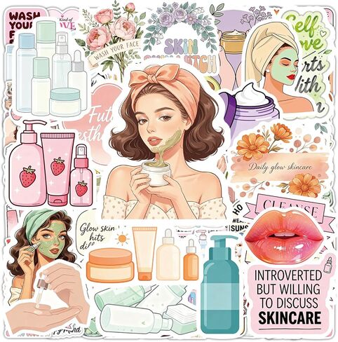 130pcs Esthetician Stickers,Cute Girl Vinyl Waterproof Skincare Sticker for Laptop，Skateboard，Phone Case，Beauty Decals Gifts for Girls for Party Favors Supplies Decor in Saudi Arabia