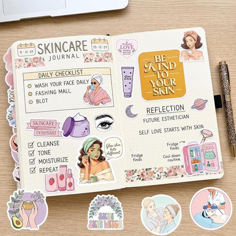 130pcs Esthetician Stickers,Cute Girl Vinyl Waterproof Skincare Sticker for Laptop，Skateboard，Phone Case，Beauty Decals Gifts for Girls for Party Favors Supplies Decor in Saudi Arabia