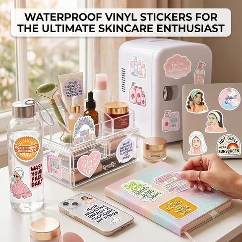 130pcs Esthetician Stickers,Cute Girl Vinyl Waterproof Skincare Sticker for Laptop，Skateboard，Phone Case，Beauty Decals Gifts for Girls for Party Favors Supplies Decor in Saudi Arabia