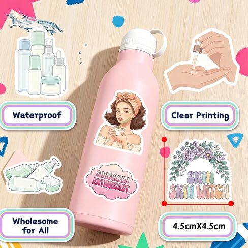 130pcs Esthetician Stickers,Cute Girl Vinyl Waterproof Skincare Sticker for Laptop，Skateboard，Phone Case，Beauty Decals Gifts for Girls for Party Favors Supplies Decor in Saudi Arabia