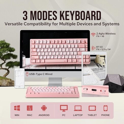 Kiiboom Moonshadow V2 75 ٪ لوحة مفاتيح ألعاب ألمنيوم اللاسلكية ، QMK وعبر لوحة مفاتيح ميكانيكية قابلة للبرمجة ، BT5.0/2.4GHz/USB-C لوحة مفاتيح دسم ساخنة مع FR4 ، Knob ، بطارية 4000 مللي أمبير (Silver) in Kuwait
